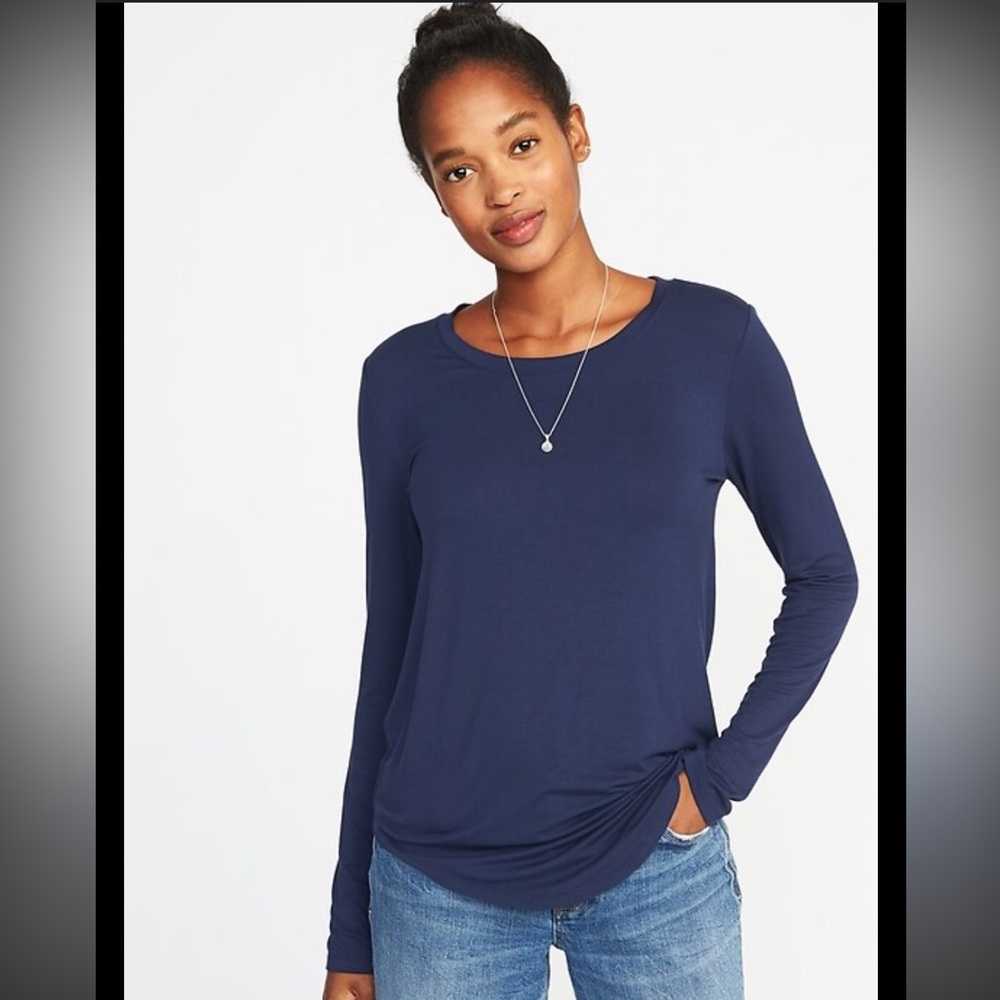 Old Navy Luxe Crew-Neck long sleeve tee shirt navy blue color NWOT